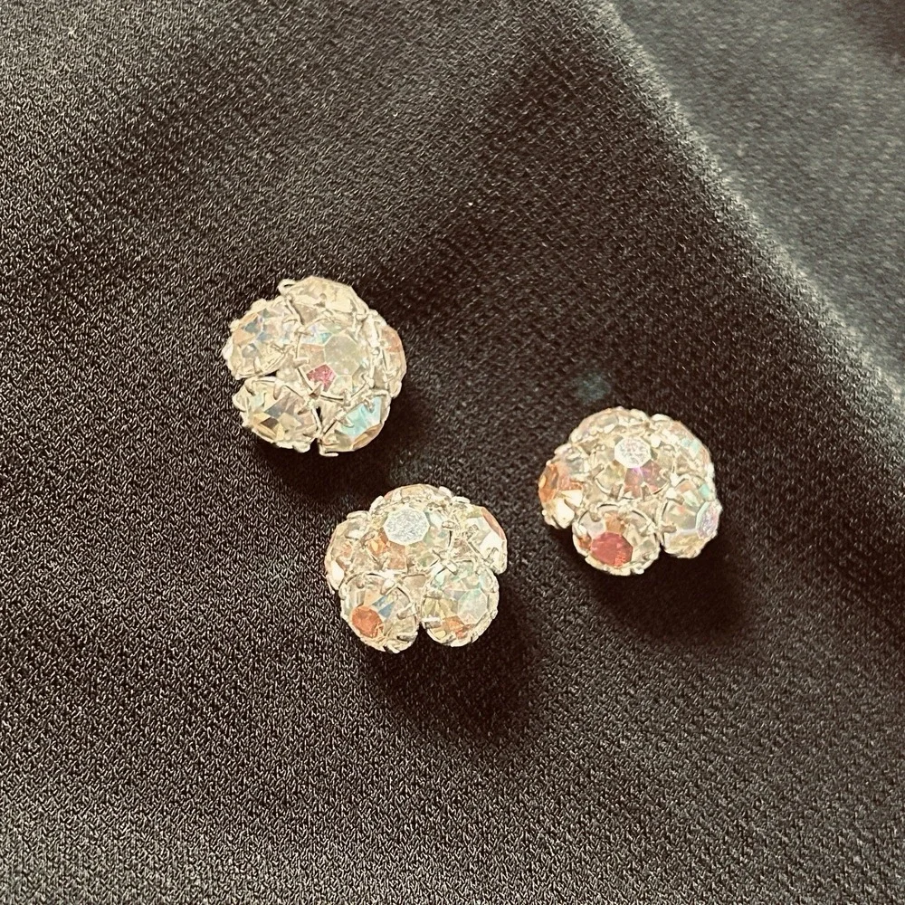 VTG Iridescent Rhinestone Buttons Set of 3 Wedding Formal Costume Sparkle